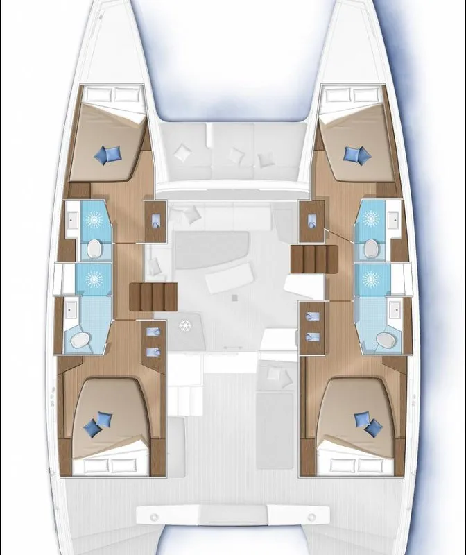 Floor plan of Zil II, a Lagoon 42 catamaran at Roche Caiman, Seychelles