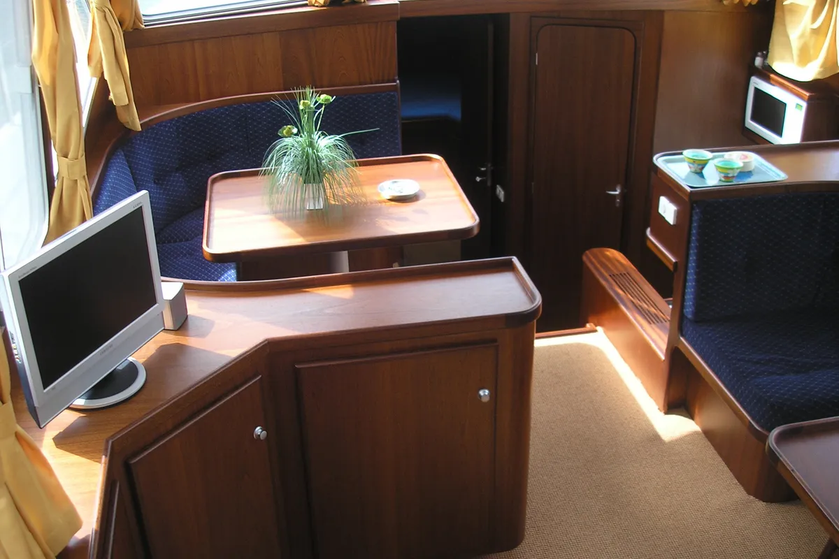 Salon of Emma, a Gulet Hibo 1300 motorboat at Woudsend, Netherlands