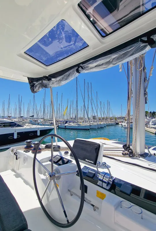 Cockpit of Felicita, a Lagoon 46 catamaran at Split, Croatia