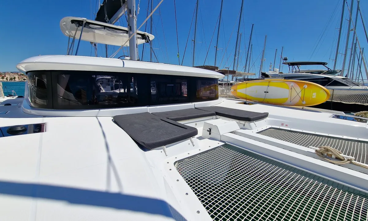 Deck of Felicita, a Lagoon 46 catamaran at Split, Croatia