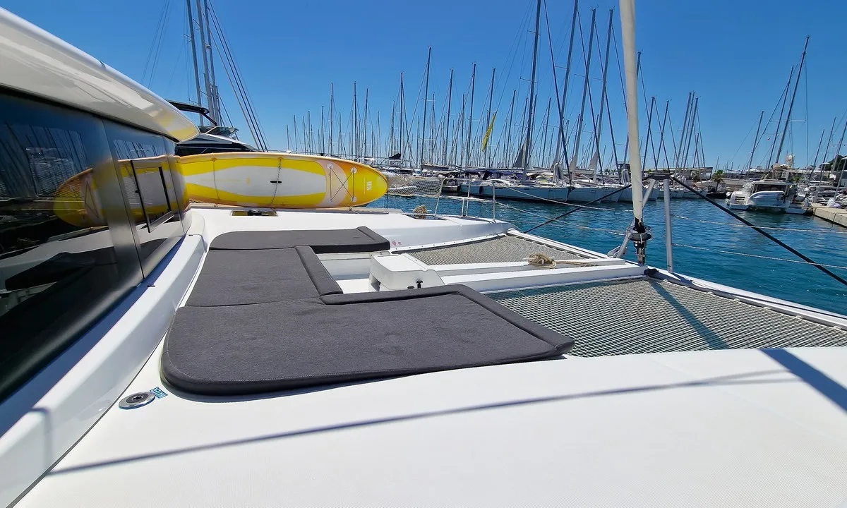Deck of Felicita, a Lagoon 46 catamaran at Split, Croatia