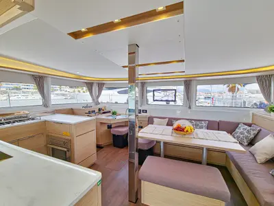 Salon of Felicita, a Lagoon 46 catamaran at Split, Croatia