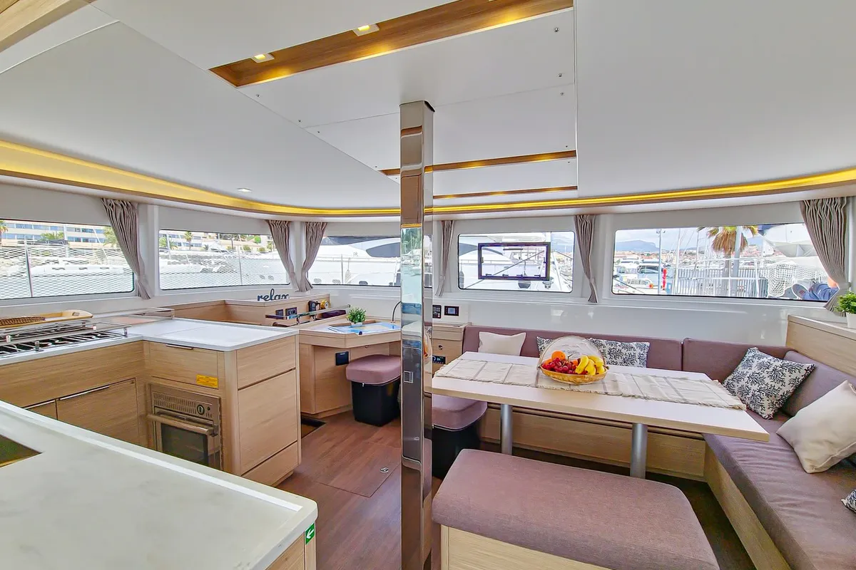 Salon of Felicita, a Lagoon 46 catamaran at Split, Croatia