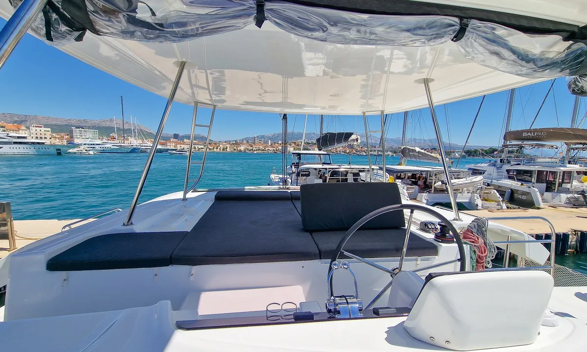 Cockpit of Felicita, a Lagoon 46 catamaran at Split, Croatia