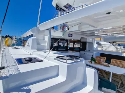 Deck of Felicita, a Lagoon 46 catamaran at Split, Croatia