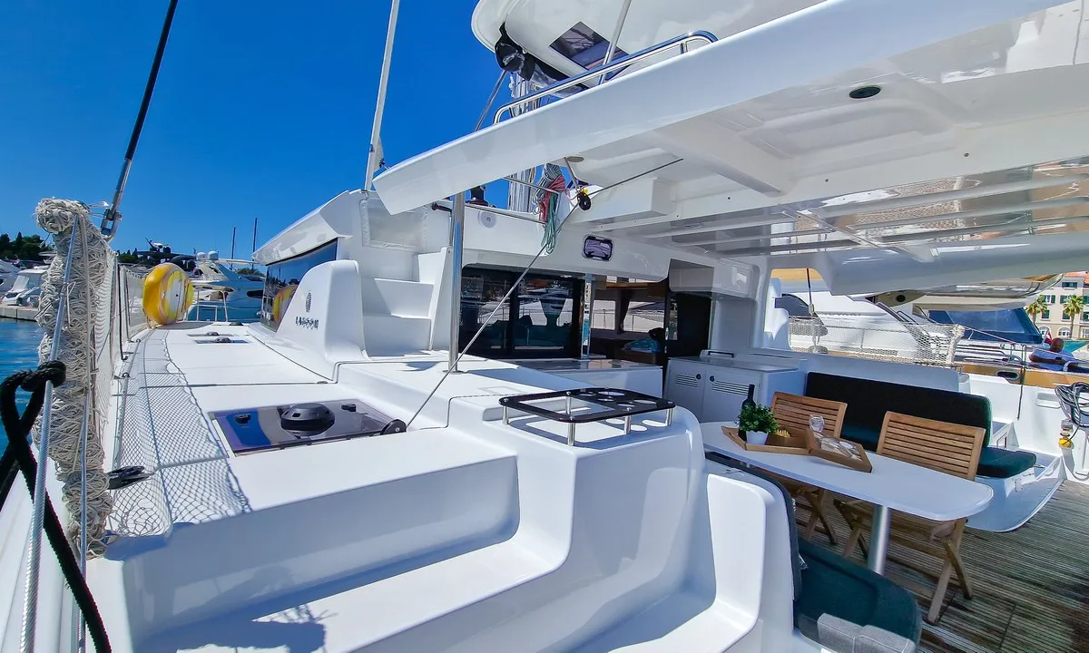 Deck of Felicita, a Lagoon 46 catamaran at Split, Croatia