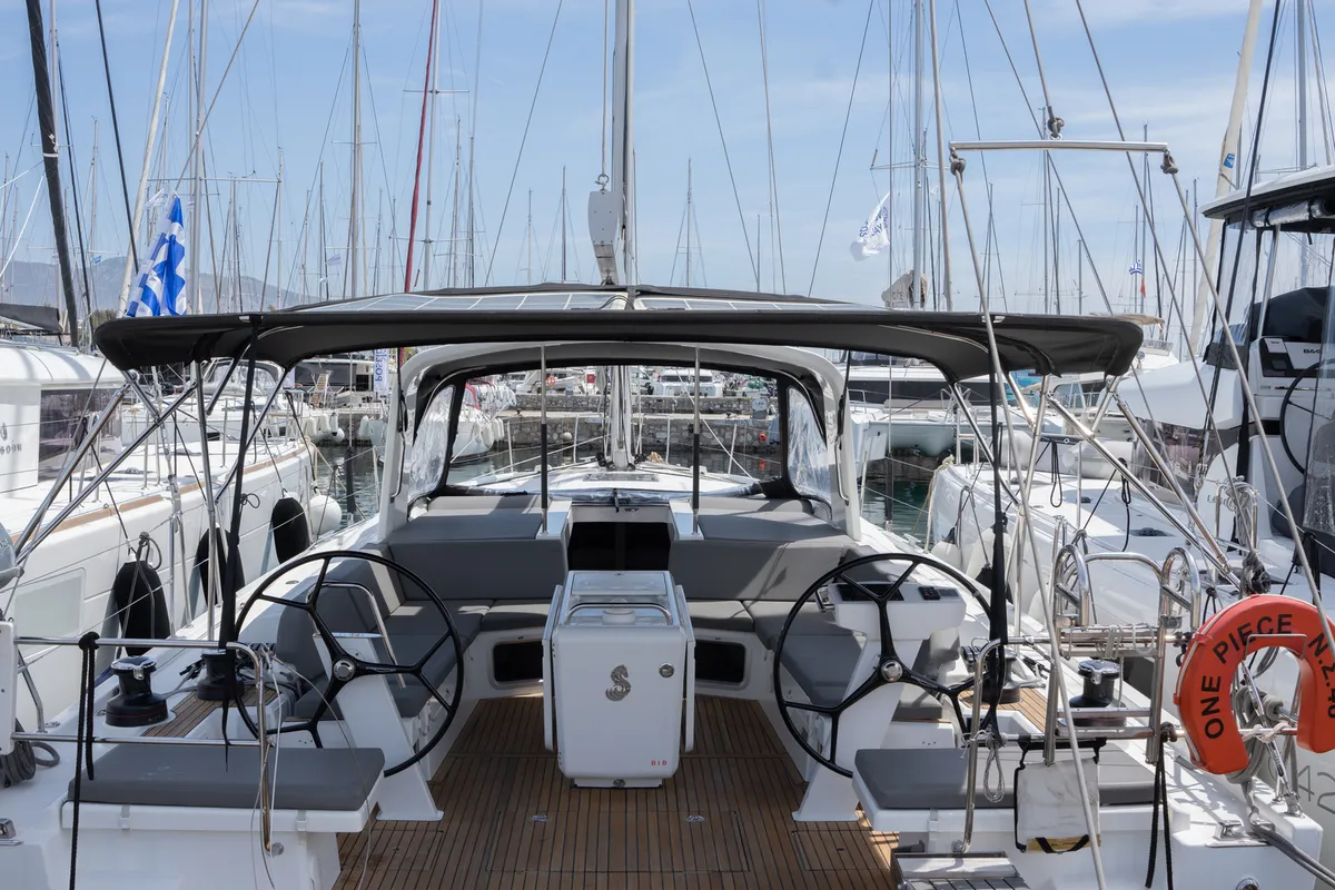 Cockpit of One Piece, a Beneteau Oceanis 51.1 sailboat at Athens, Greece