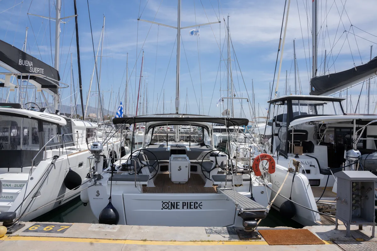 Exterior view of One Piece, a Beneteau Oceanis 51.1 sailboat at Athens, Greece