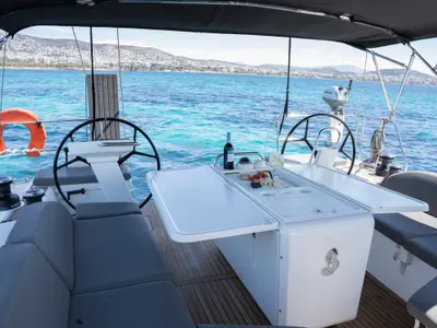 Cockpit of One Piece, a Beneteau Oceanis 51.1 sailboat at Athens, Greece