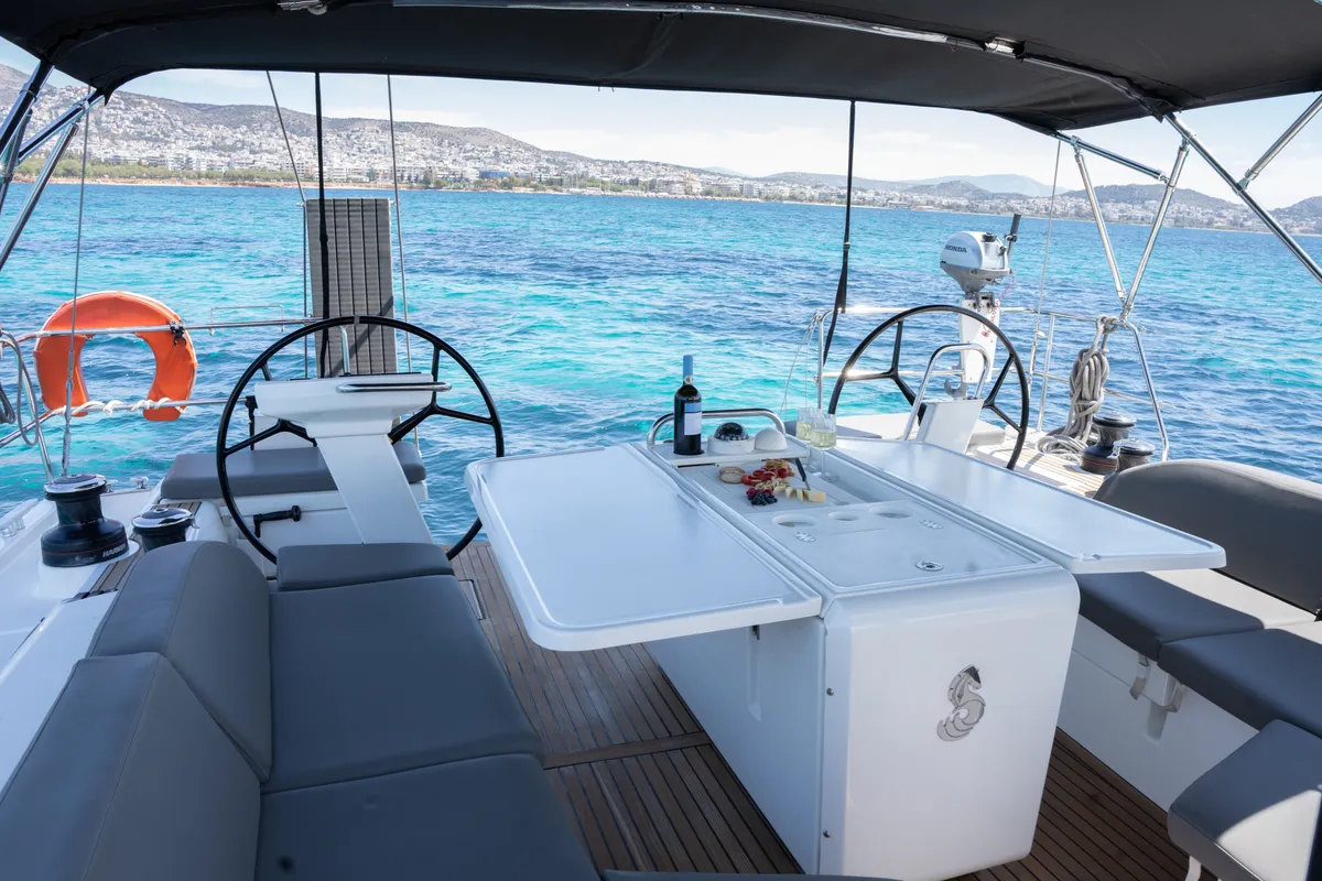 Cockpit of One Piece, a Beneteau Oceanis 51.1 sailboat at Athens, Greece
