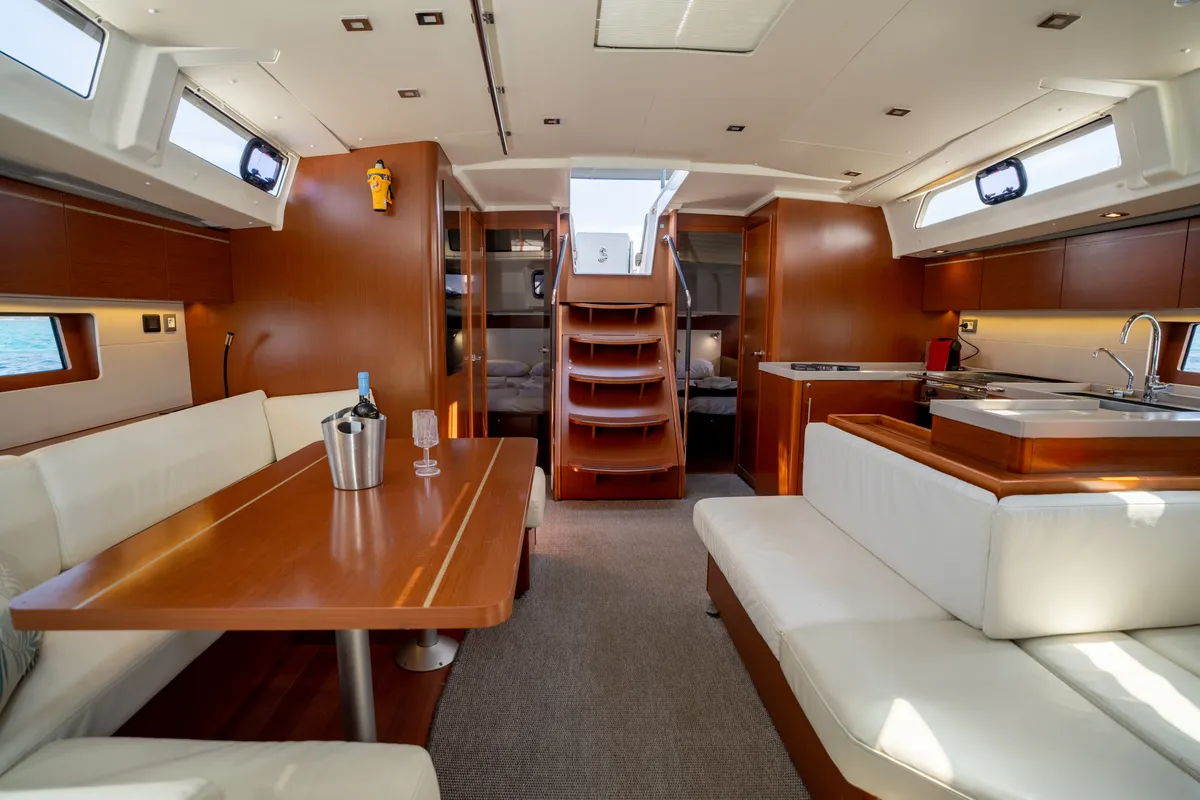 Salon of One Piece, a Beneteau Oceanis 51.1 sailboat at Athens, Greece