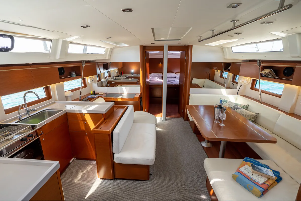 Salon of One Piece, a Beneteau Oceanis 51.1 sailboat at Athens, Greece
