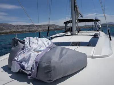 Deck of One Piece, a Beneteau Oceanis 51.1 sailboat at Athens, Greece