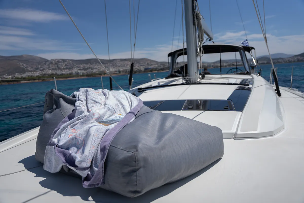 Deck of One Piece, a Beneteau Oceanis 51.1 sailboat at Athens, Greece