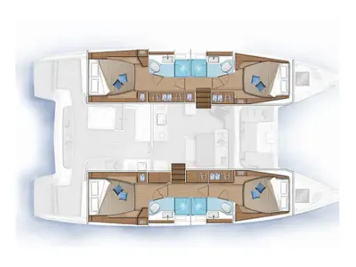Floor plan of Aurora, a Lagoon 46 catamaran at Anaktorio, Greece