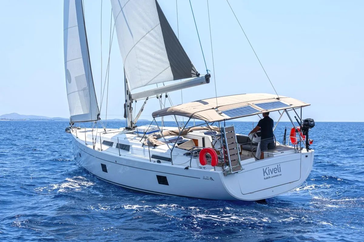 Exterior view of Kiveli, a Hanse 458 sailboat at Lavreotiki Municipal Unit, Greece