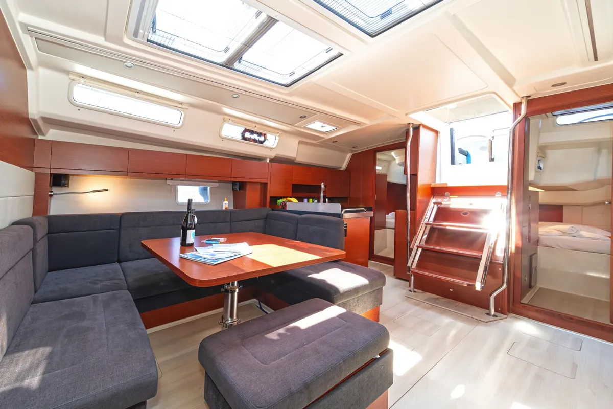 Salon of Kiveli, a Hanse 458 sailboat at Lavreotiki Municipal Unit, Greece