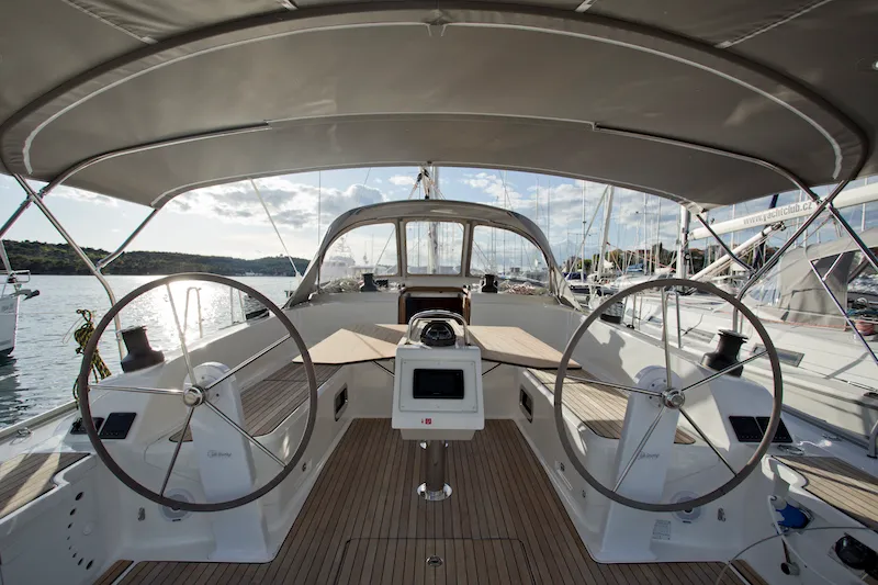 Cockpit of Avatar, a Bavaria Cruiser 46 sailboat at Šibenik, Croatia
