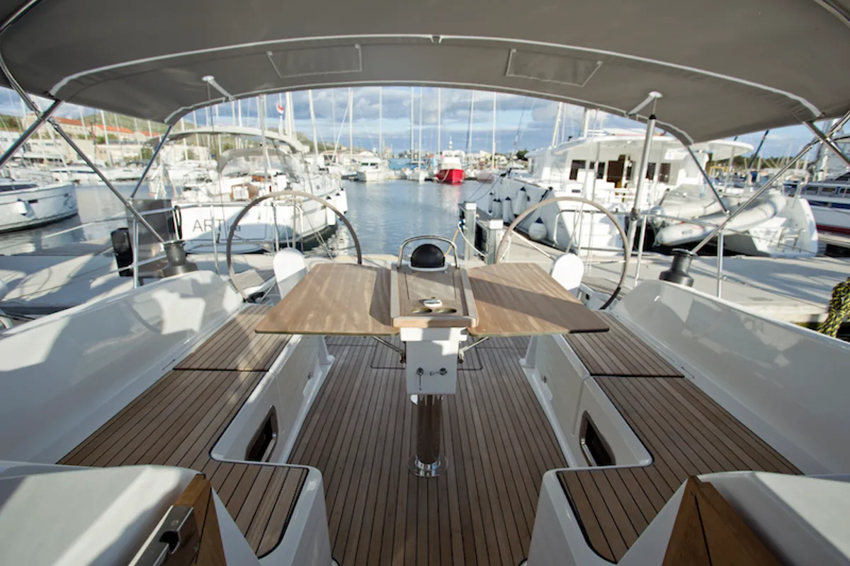 Cockpit of Avatar, a Bavaria Cruiser 46 sailboat at Šibenik, Croatia