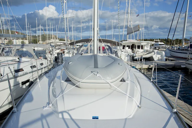 Deck of Avatar, a Bavaria Cruiser 46 sailboat at Šibenik, Croatia