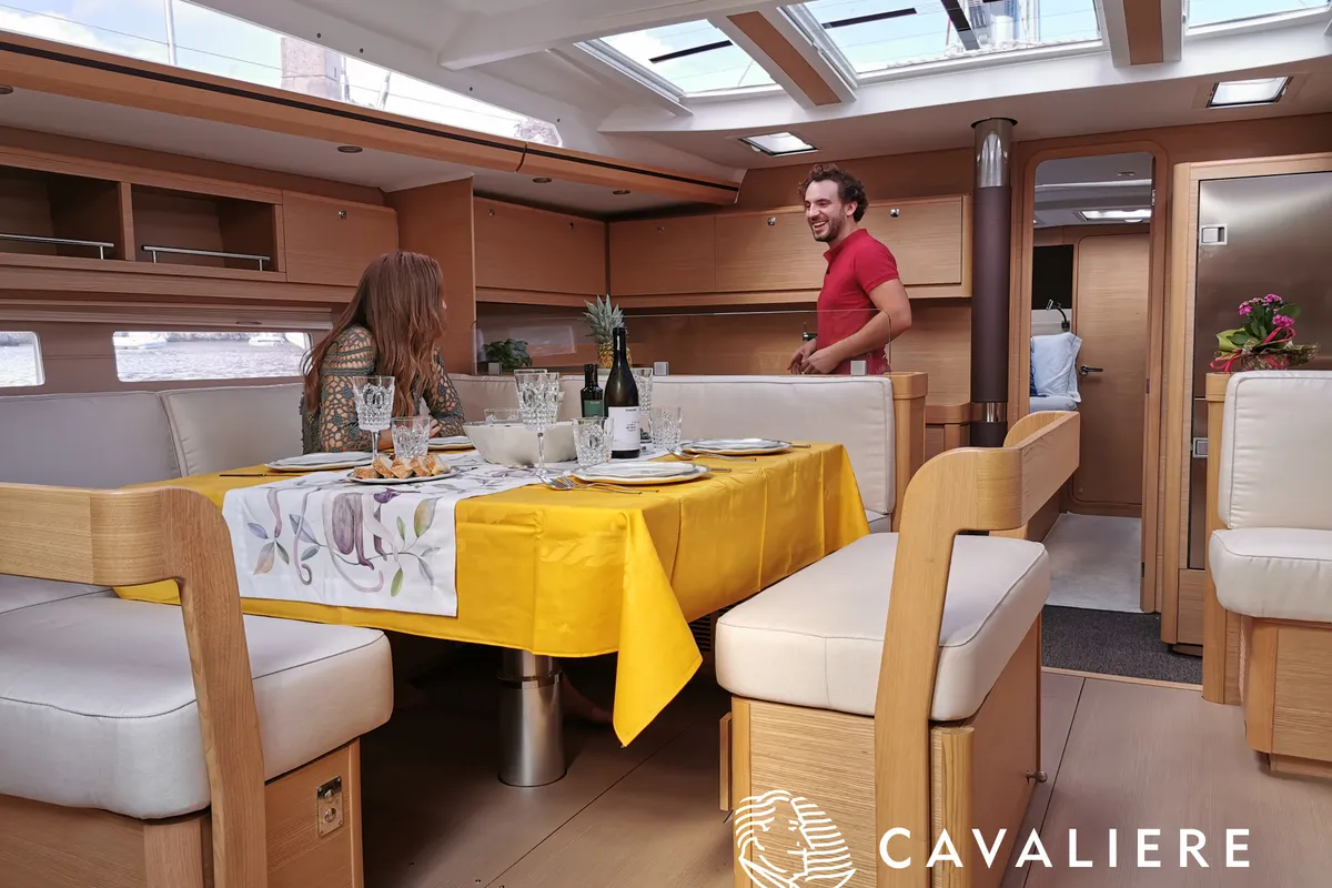 Salon of Premium, a Dufour 56 Exclusive sailboat at Castellammare del Golfo, Italy