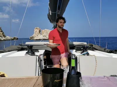 Deck of Premium, a Dufour 56 Exclusive sailboat at Castellammare del Golfo, Italy