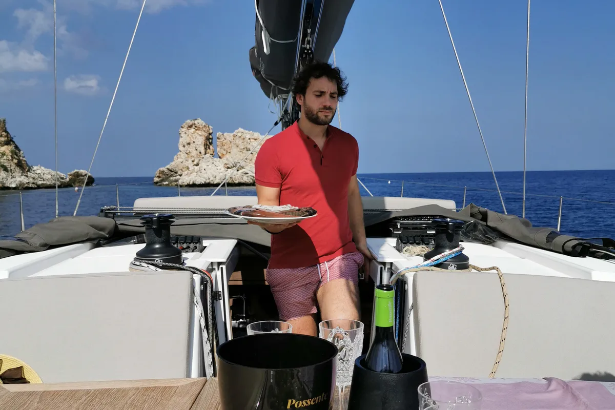Deck of Premium, a Dufour 56 Exclusive sailboat at Castellammare del Golfo, Italy