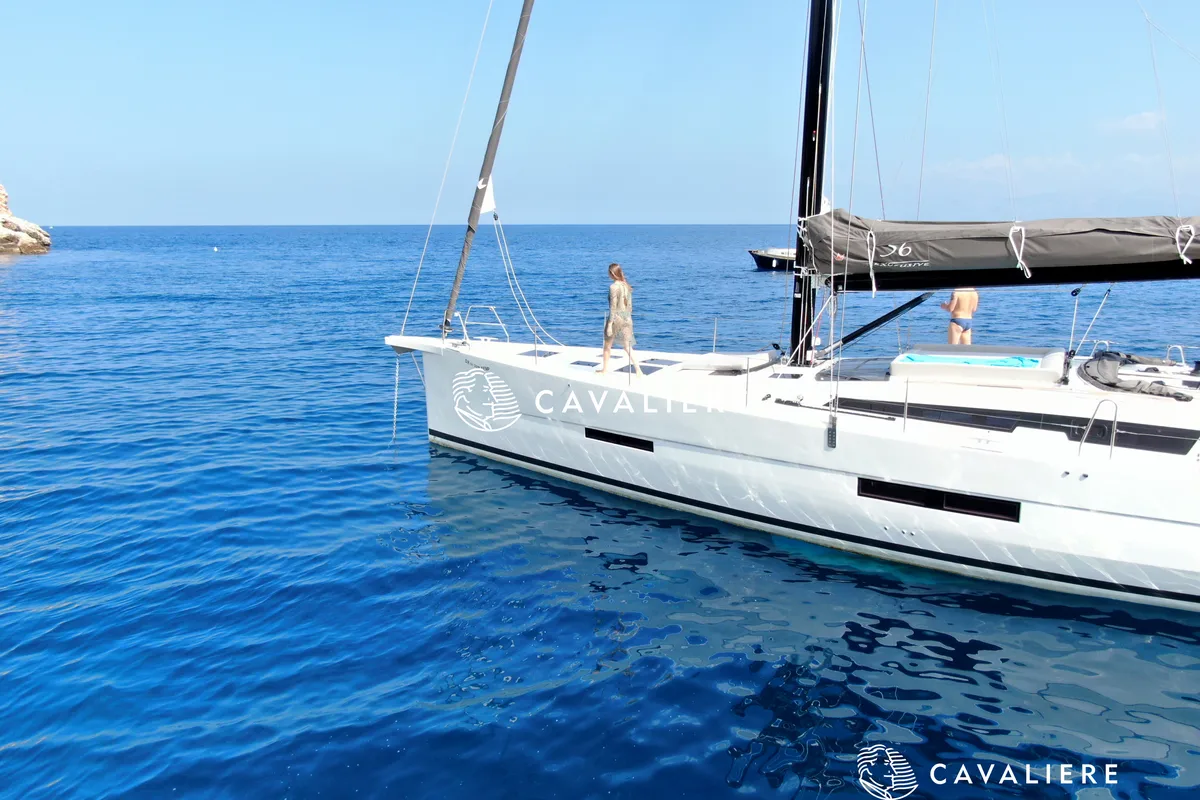 Exterior view of Premium, a Dufour 56 Exclusive sailboat at Castellammare del Golfo, Italy