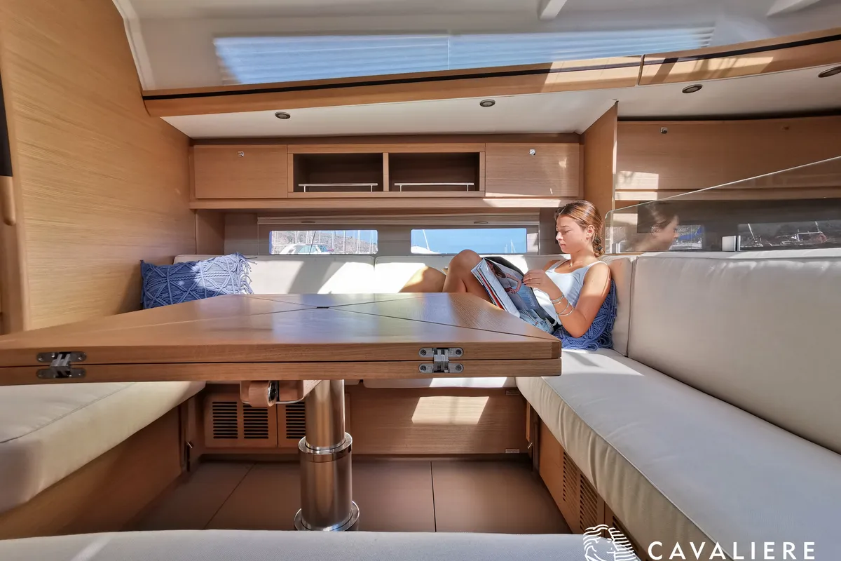 Salon of Premium, a Dufour 56 Exclusive sailboat at Castellammare del Golfo, Italy