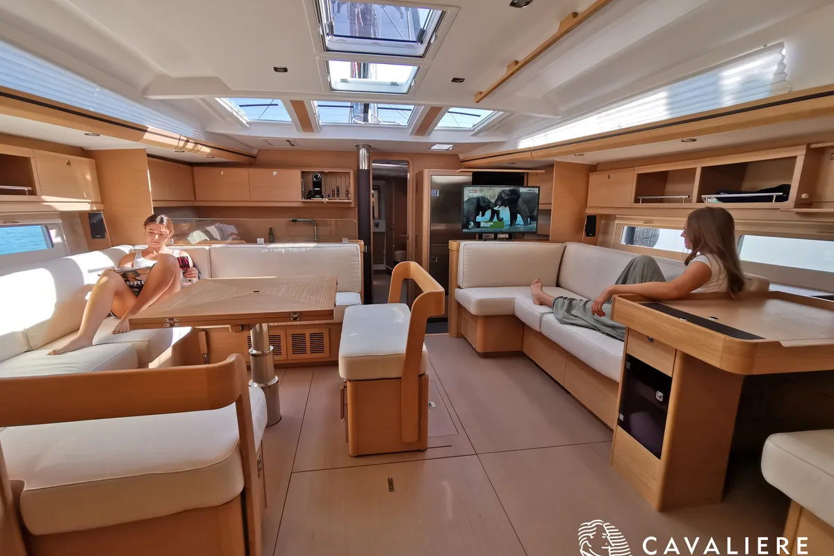 Salon of Premium, a Dufour 56 Exclusive sailboat at Castellammare del Golfo, Italy