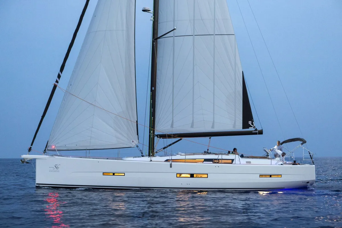 Exterior view of Premium, a Dufour 56 Exclusive sailboat at Castellammare del Golfo, Italy