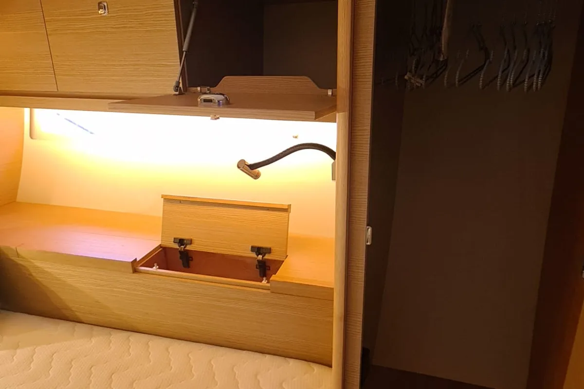 Cabin on Premium, a Dufour 56 Exclusive sailboat at Castellammare del Golfo, Italy