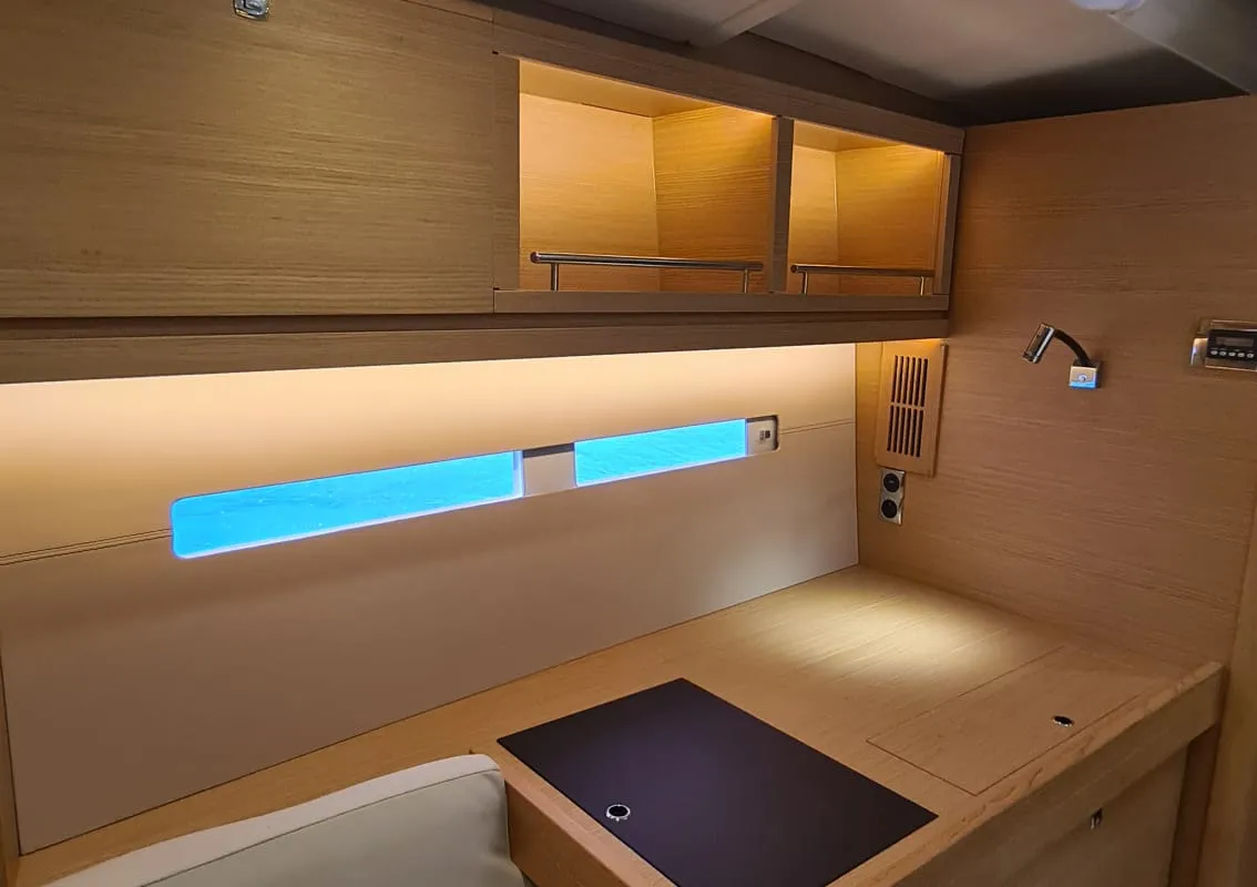 Salon of Premium, a Dufour 56 Exclusive sailboat at Castellammare del Golfo, Italy