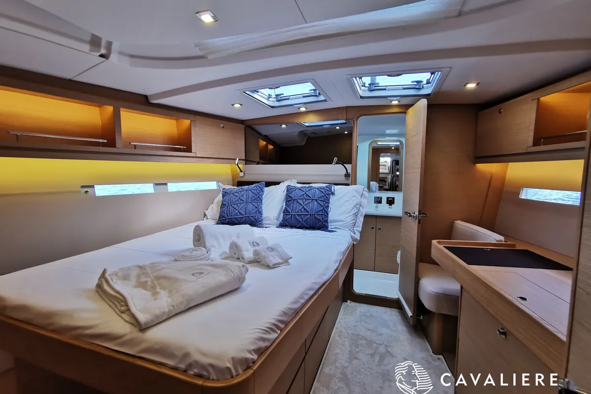 Cabin on Premium, a Dufour 56 Exclusive sailboat at Castellammare del Golfo, Italy