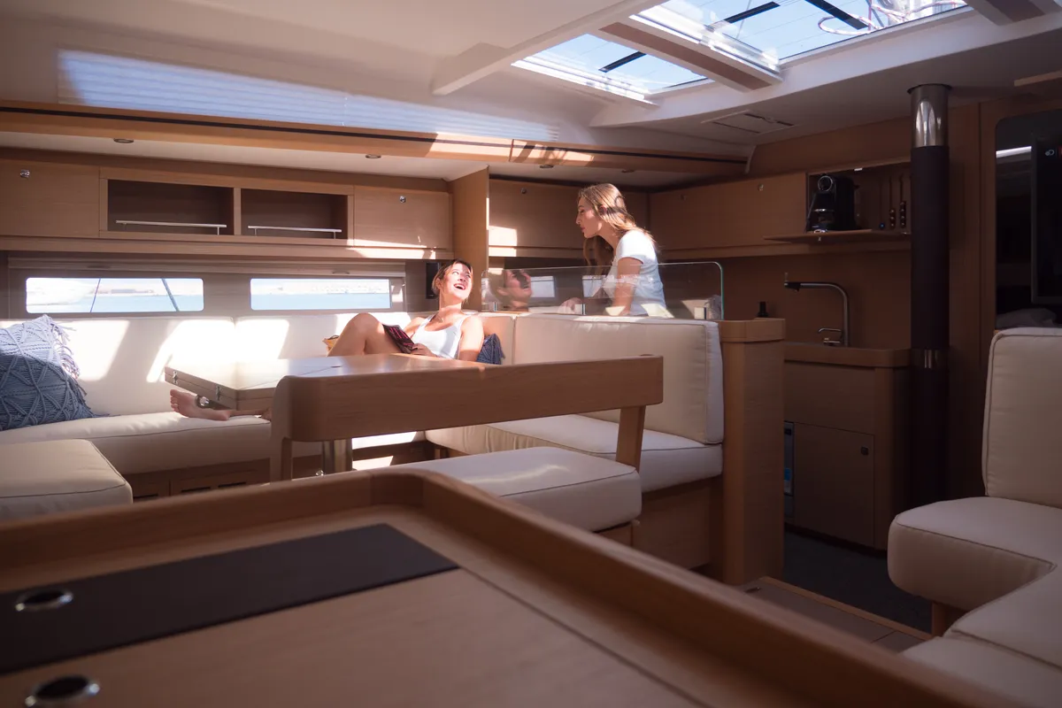 Salon of Premium, a Dufour 56 Exclusive sailboat at Castellammare del Golfo, Italy