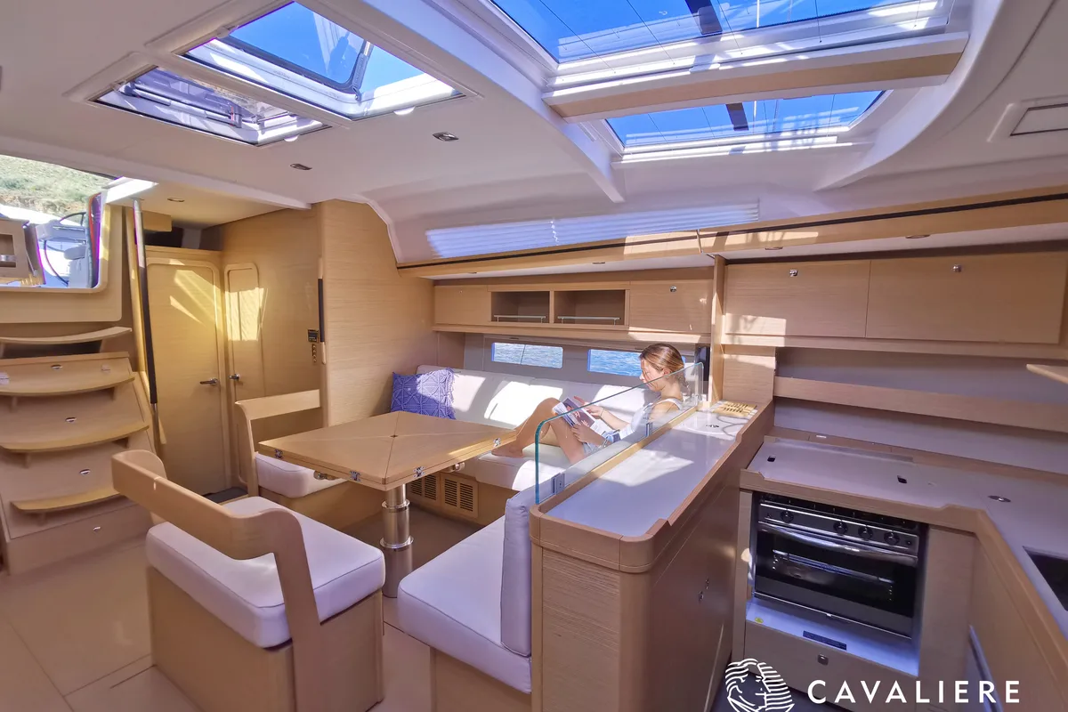 Salon of Premium, a Dufour 56 Exclusive sailboat at Castellammare del Golfo, Italy
