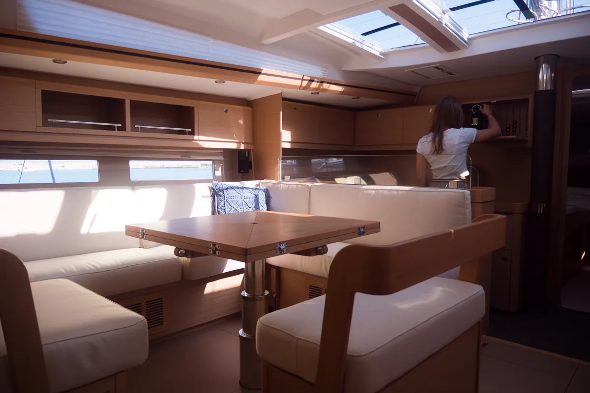 Salon of Premium, a Dufour 56 Exclusive sailboat at Castellammare del Golfo, Italy