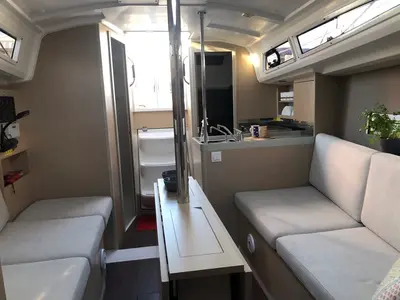 Salon of MOBULA ZERO, a Beneteau Oceanis 30.1 sailboat at Split, Croatia