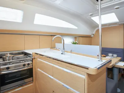 Galley of California, a Elan Impression 45 sailboat at Grad Kaštela, Croatia