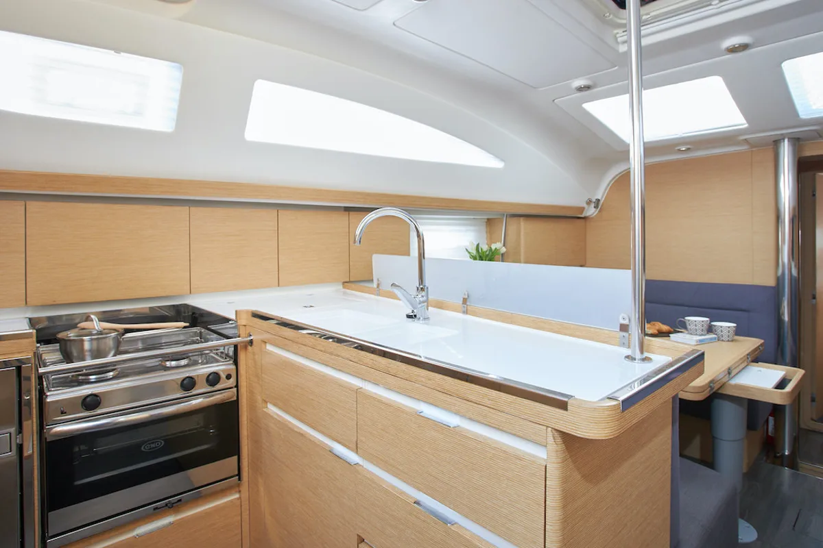 Galley of California, a Elan Impression 45 sailboat at Grad Kaštela, Croatia