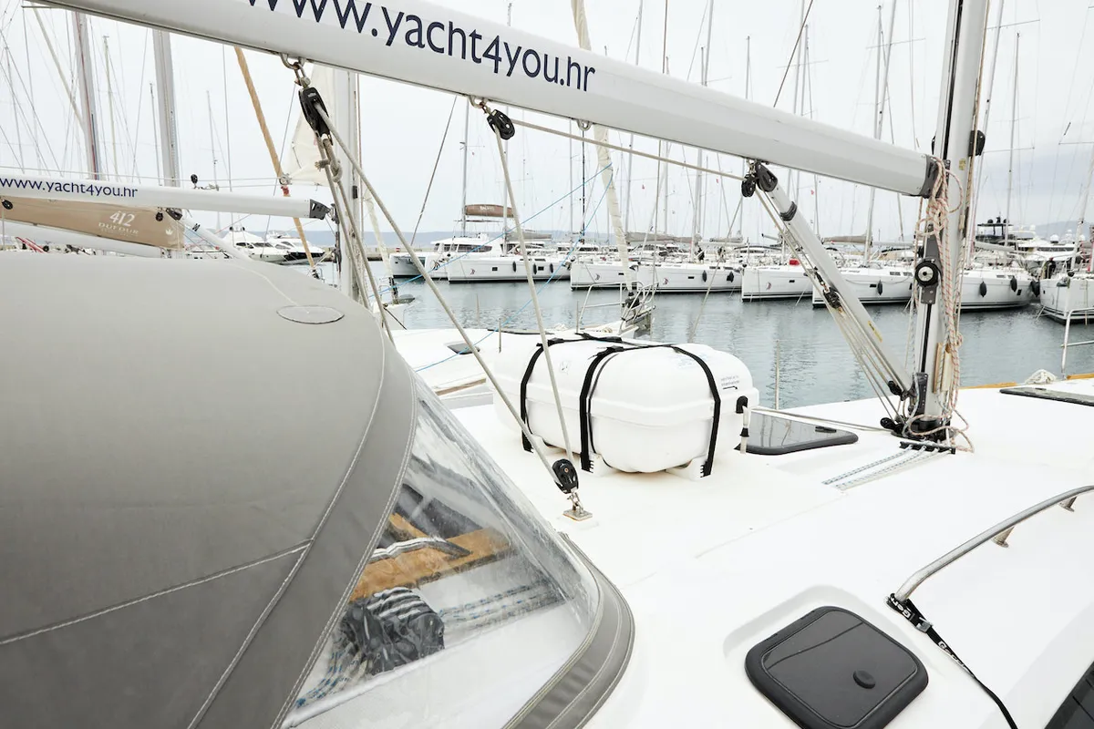 Deck of California, a Elan Impression 45 sailboat at Grad Kaštela, Croatia