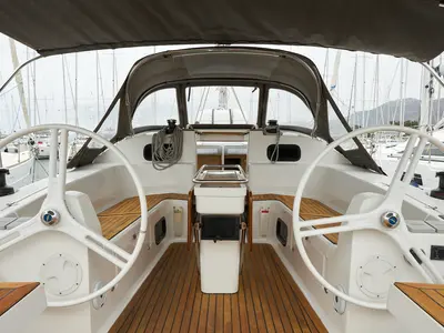 Cockpit of California, a Elan Impression 45 sailboat at Grad Kaštela, Croatia