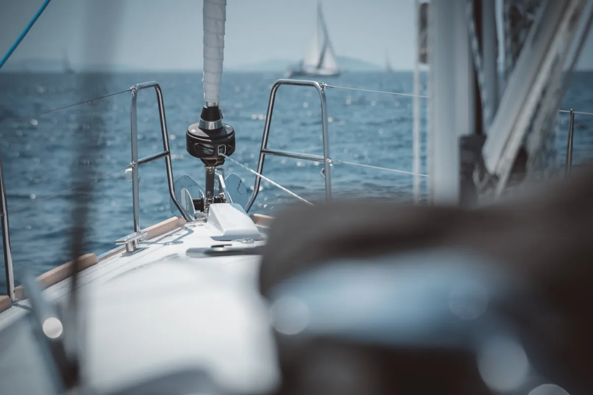 Deck of REBEL YELL, a Elan Impression 45.1 sailboat at Pula, Croatia