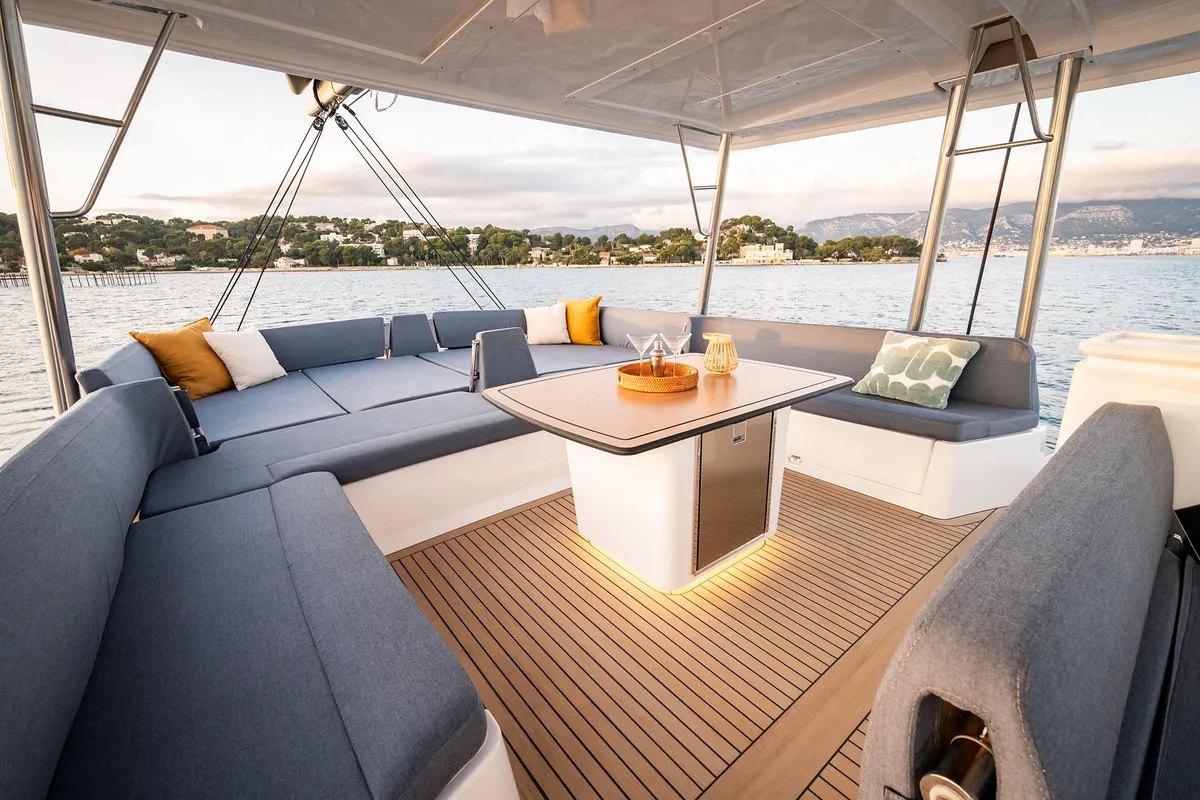 Deck of Lumière, a Bali 5.2 catamaran at Općina Sukošan, Croatia