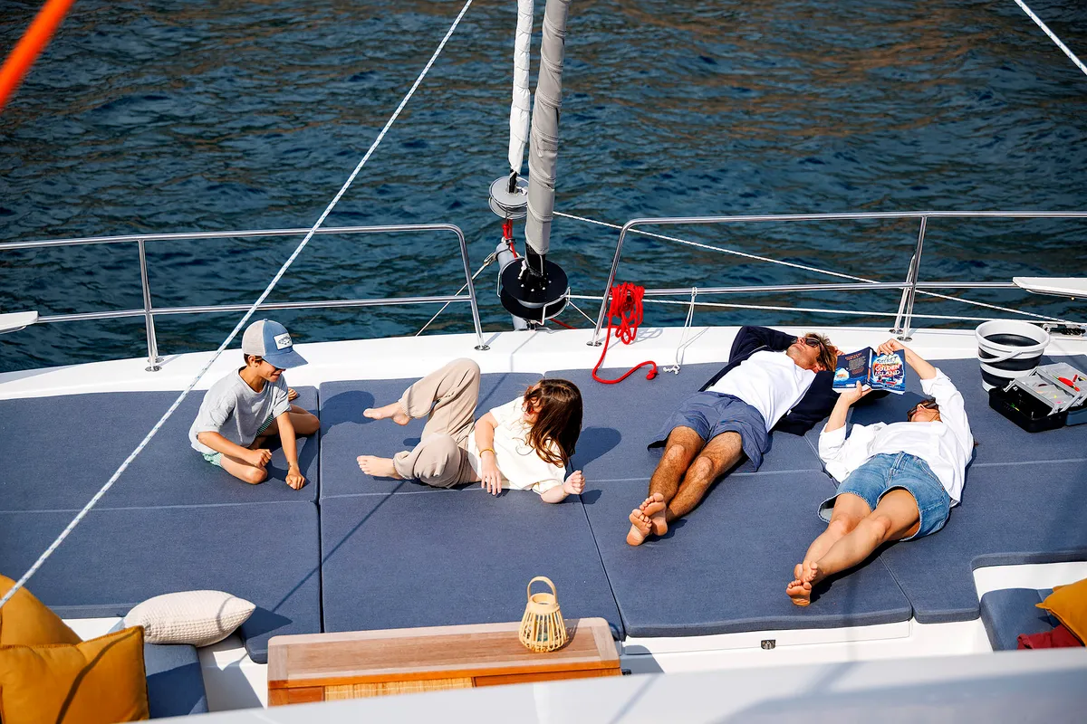 Deck of Lumière, a Bali 5.2 catamaran at Općina Sukošan, Croatia