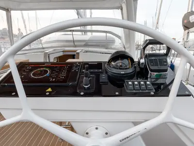 Cockpit of Orsasei, a Hanse 460 sailboat at Cannigione, Italy