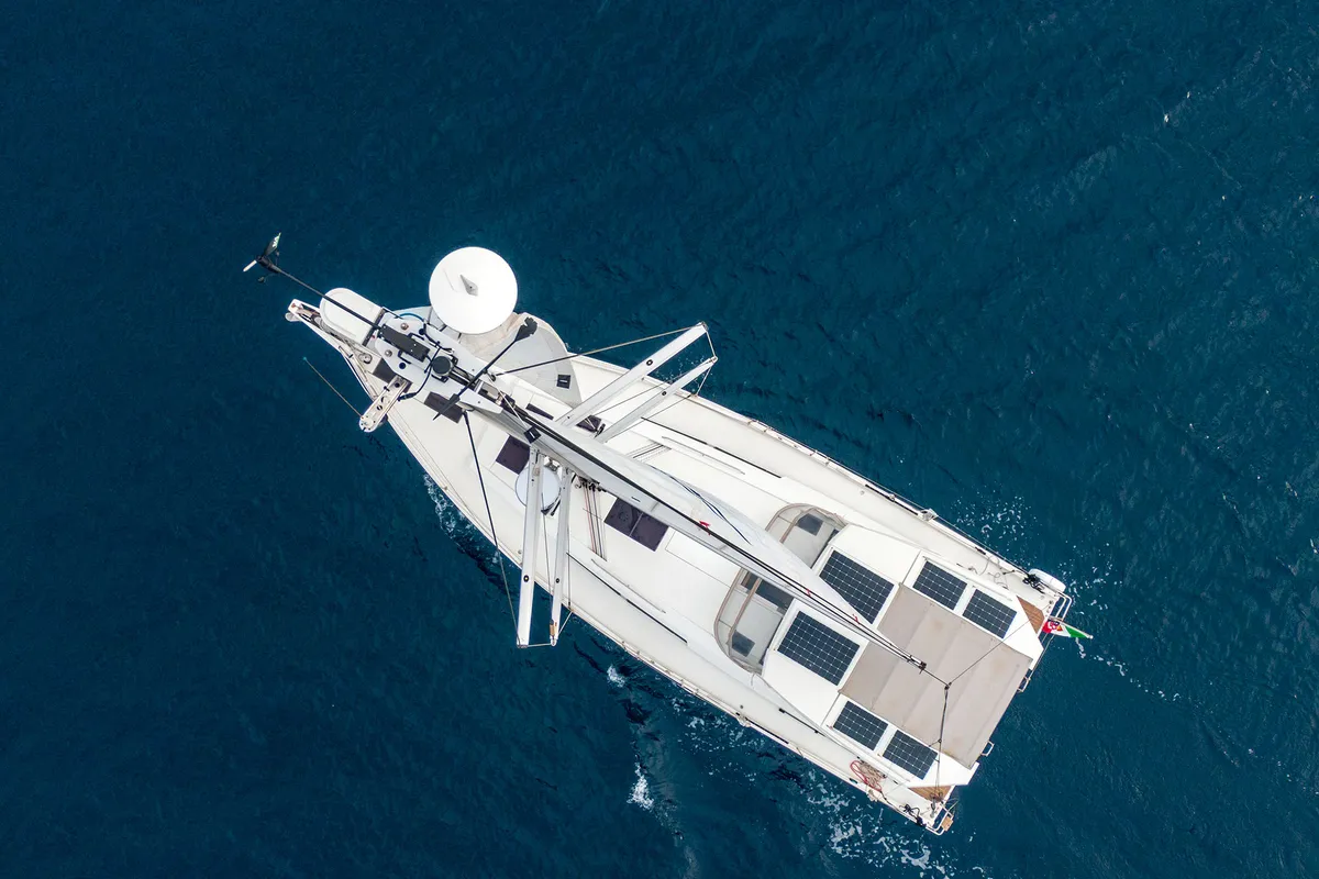 Exterior view of Orsasei, a Hanse 460 sailboat at Cannigione, Italy