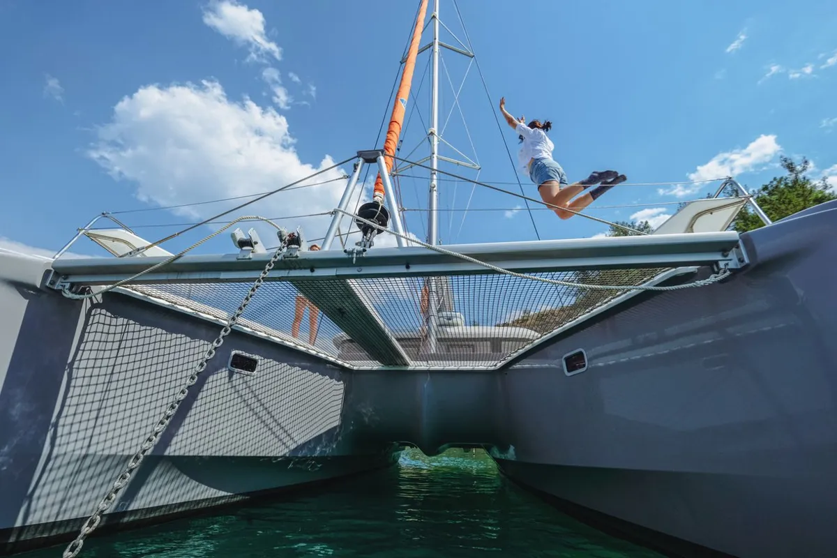 Deck of Lizzy, a Excess 11 - 4 + 1 + 1 cab. catamaran at Fethiye, Turkey
