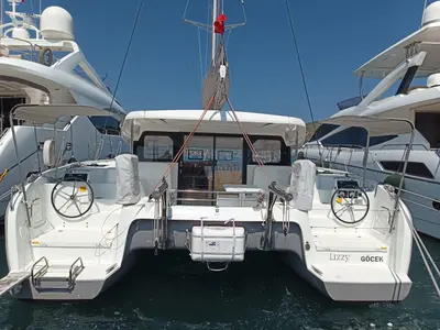 Deck of Lizzy, a Excess 11 - 4 + 1 + 1 cab. catamaran at Fethiye, Turkey