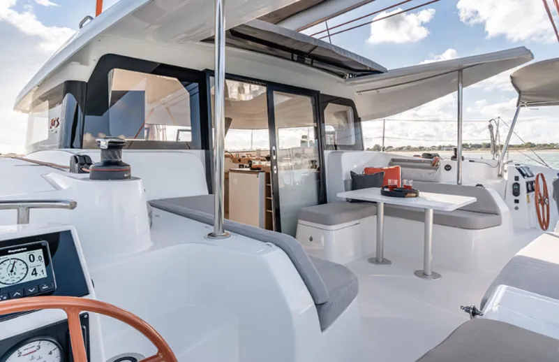 Deck of Lizzy, a Excess 11 - 4 + 1 + 1 cab. catamaran at Fethiye, Turkey